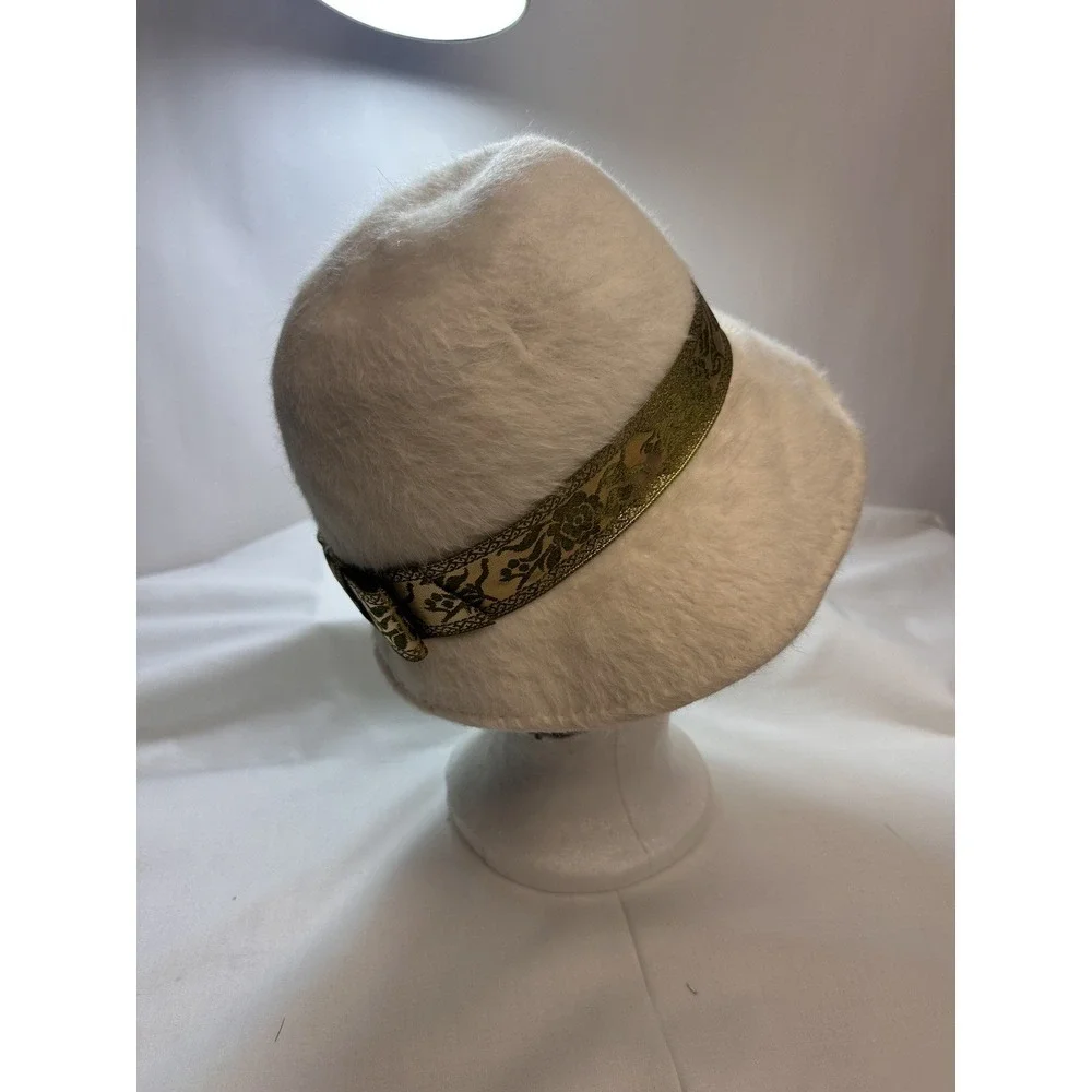 Cloche 1960's Hat Doree Of New York Beige With Gold/black Trim Wool Felt Very Gd - Picture 6 of 15